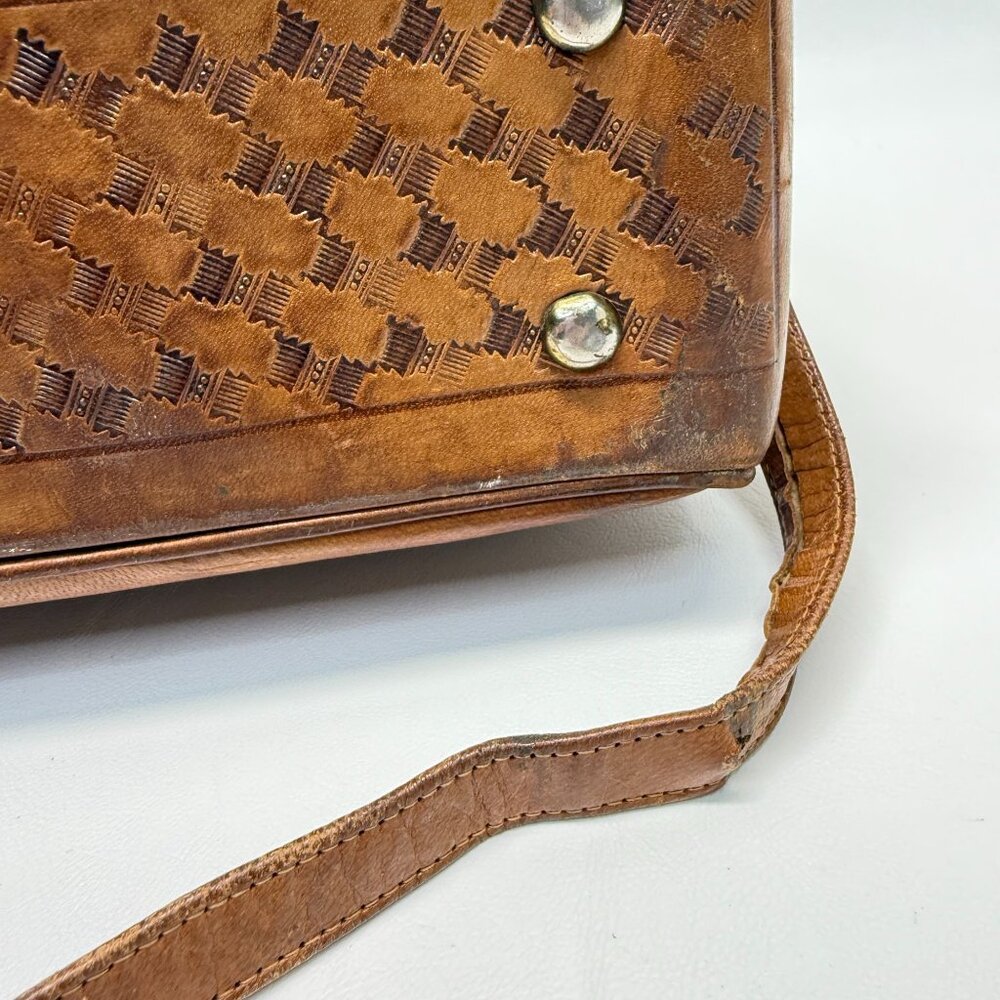 Vintage Hand Tooled Leather Shoulder Bag Made In Mexico Rose Flower - Picture 14 of 16